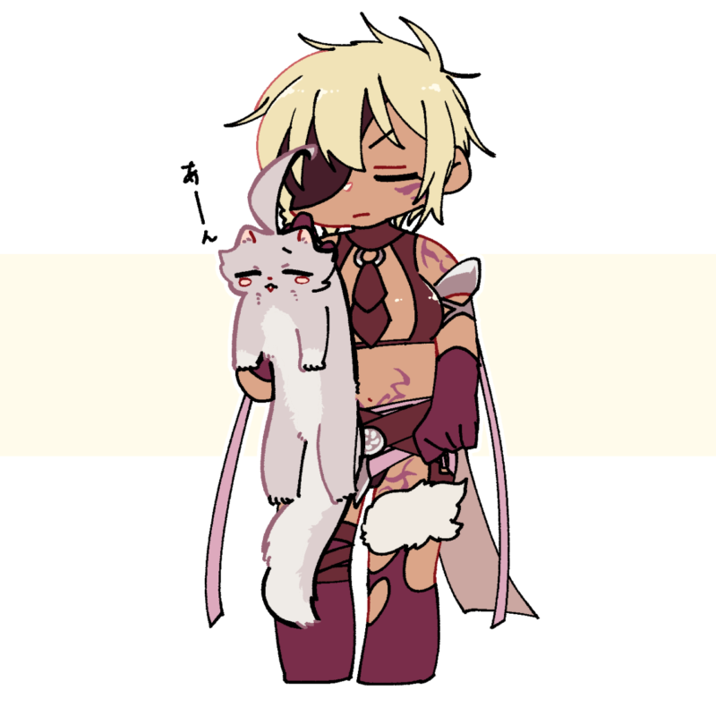 メギド72ウァレフルにつまみあげられる猫アロケル