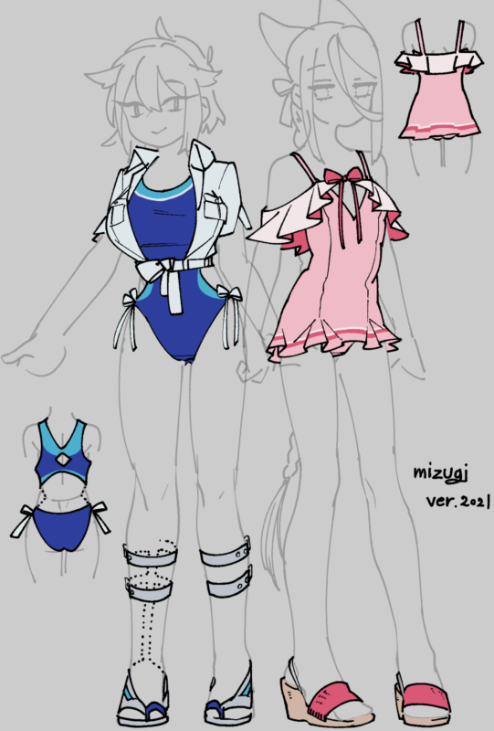 蘇我入鹿と中臣鎌子の水着デザイン画