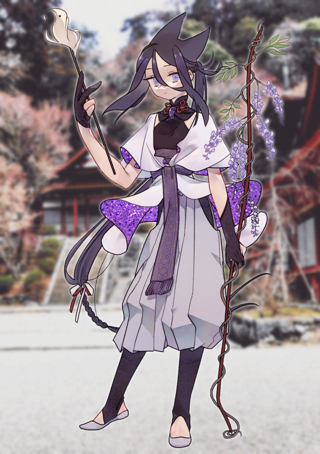 談山神社の写真を背景にした中臣鎌子のイラスト