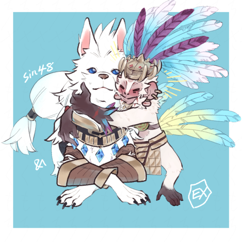 イヌーンに懐くケチャ・ラジャのイラスト