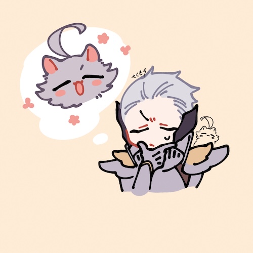 猫アロケルのことで悩むロノウェのイラスト