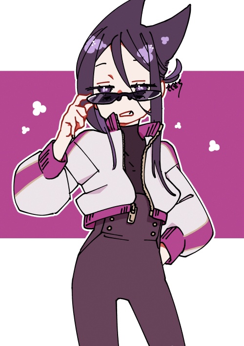 ショート丈のブルゾンを着てサングラスをつけた鎌子のイラスト