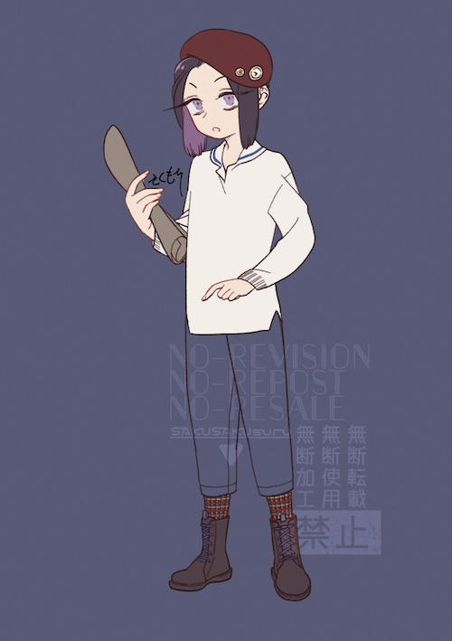 セーラー襟のニットを着た葛城のイラスト