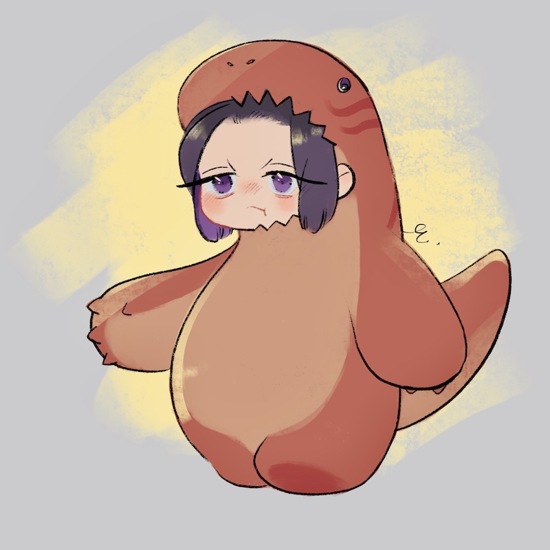 恐竜の着ぐるみを着た葛城皇子の絵